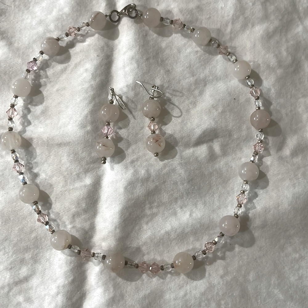 Rose Quartz Handmade Necklace and earrings